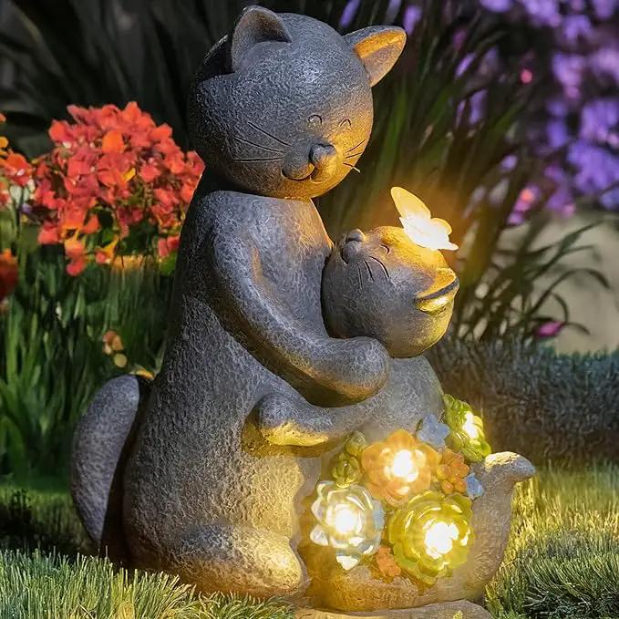 Solar Garden Statues Loving Cat Figurine Lights for Outside, Yard Decorations Outdoor, Garden Christmas Decor Unique Birthday Housewarming Gifts for Mom, Women by GreenHaven Gardens