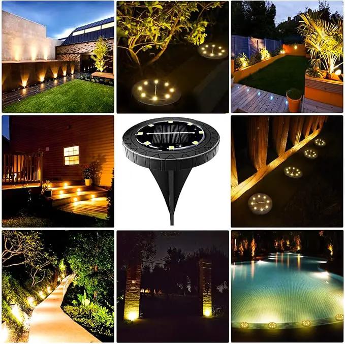 Solar Powered 8 Pack Outdoor LED Disk Lights - IP68 Waterproof, Non-Slip, Wear-Resistant Pathway Lights (Warm White) by GreenHaven Gardens