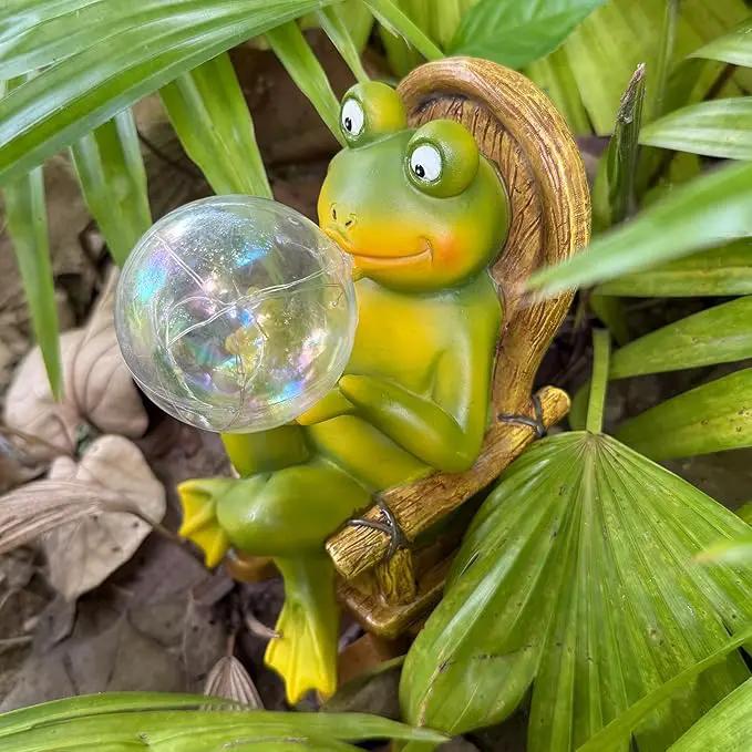 Funoasis Garden Outdoor Frog with Solar Powered Lamp Unique Gifts for Mom Outside Decor for Lawn Balcony Home Ornaments by GreenHaven Gardens