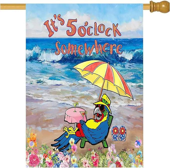 It'S 5 O'Clock Somewhere Garden Flag 28x40 Inch Outdoor Decoration Banner Spring Summer Tropical Beach House Flags Yard Farmhouse Garden Deco Indoor Sign, Colour 1-1 by GreenHaven Gardens