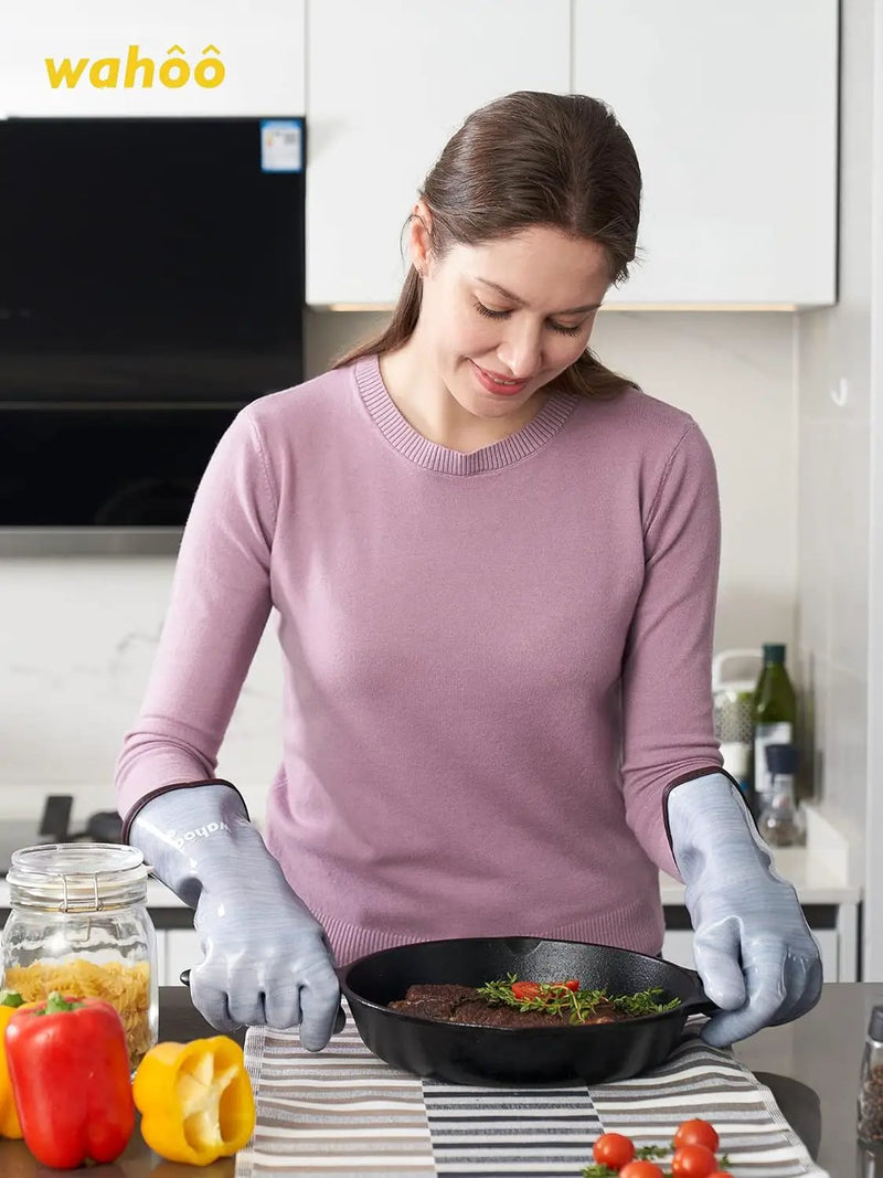 LANON Protection Wahoo Liquid Silicone Smoker Oven Gloves, Food-Contact Grade, Heat Resistant Gloves for Cooking, Grilling, Baking, Purple, L/9 by GreenHaven Gardens