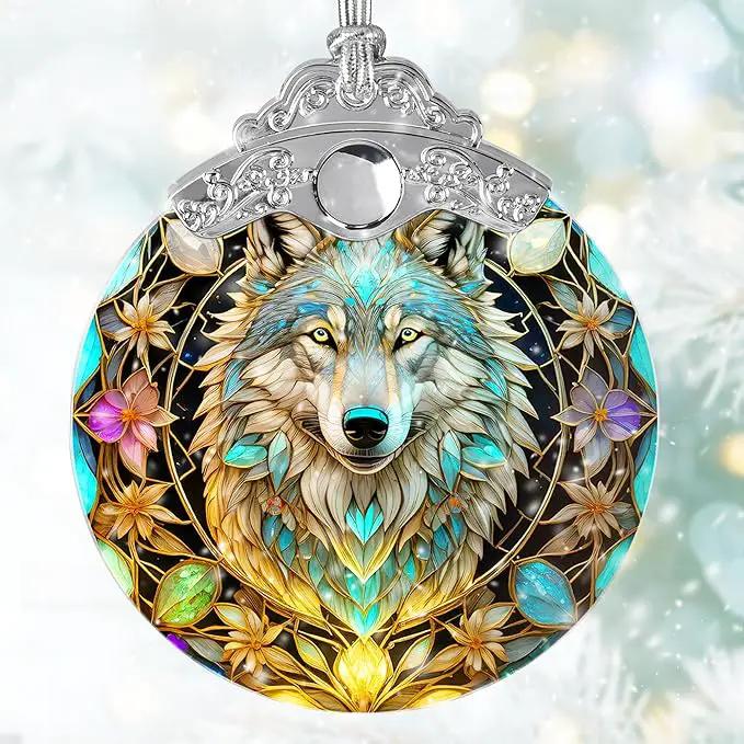 Stained Glass Suncatcher Hanging Ornament, Wolf Decor for Home, Christmas Ornament by GreenHaven Gardens