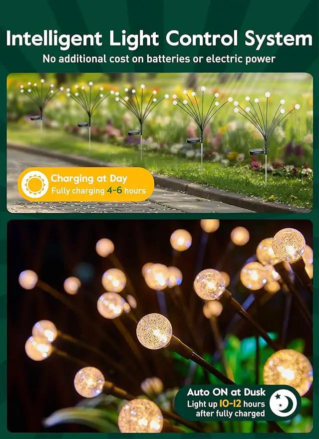 Solar Garden Lights - 4 Pack 12 LED Crystal Solar Firefly Lights with 2 Lighting Mode, Sway by Wind, Waterproof Solar Decorative Lights, Solar Outdoor Lights for Yard Walkway Decoration, Warm White by GreenHaven Gardens