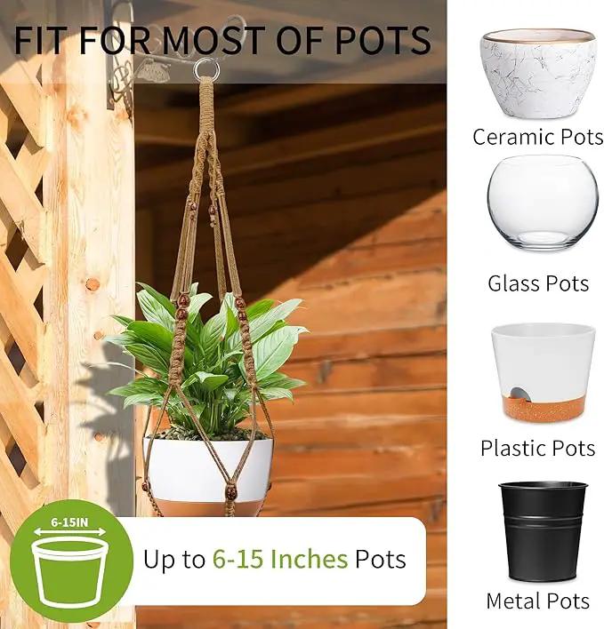43 Inch Macrame Plant Hanger - Fits 6-15 Inch Pots, Extra Long Hanging Planter Holder for Indoor Outdoor, with Red Wood Beads, Boho Home Decor, 2 Pack, Brown (POTS NOT Included) by GreenHaven Gardens