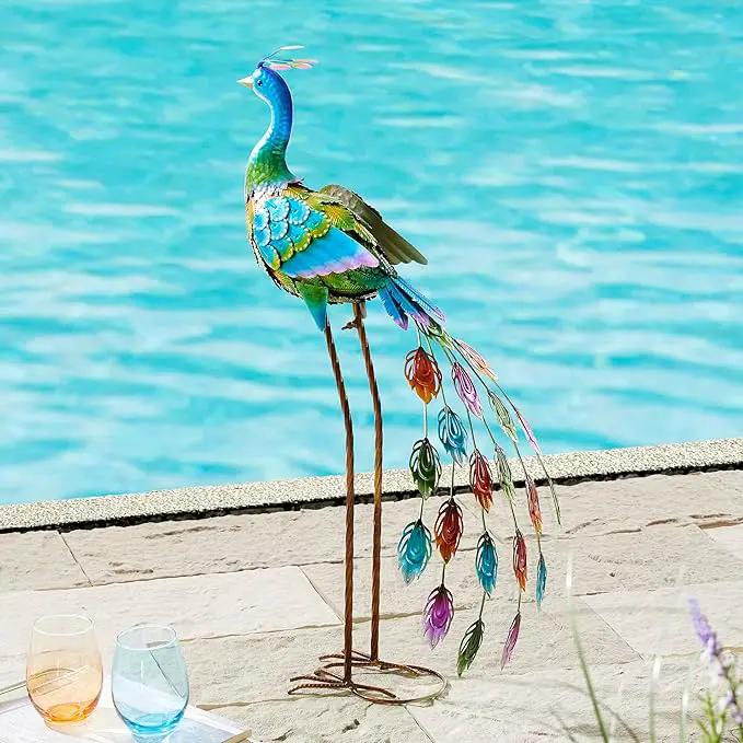Glitzhome Metal Standing Peacock Garden Statue with Stakes Outdoor Decoration, 32" H by GreenHaven Gardens