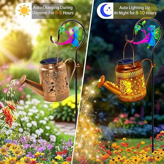 Solar Lanterns Outdoor Waterproof,Metal Watering Can Garden Decor,Fairy Hanging Solar Path Lights Yard Art,Outside Patio Decorations Gardening Birthday Gifts for Mom Grandma Women（with Shepherd Hook） by GreenHaven Gardens