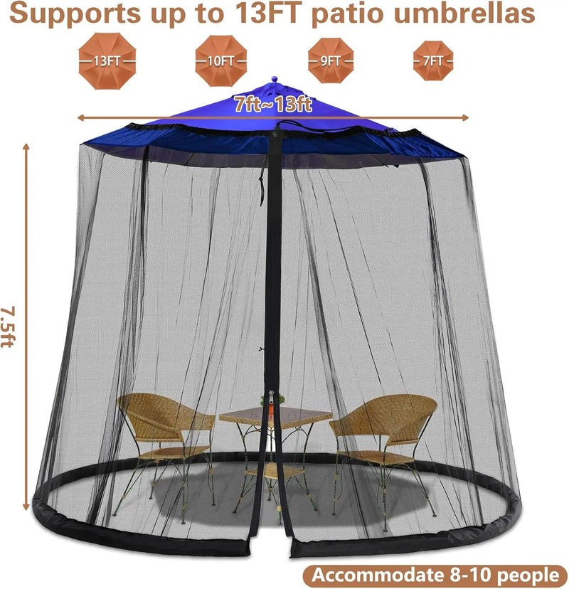 7.5-13FT Patio Mosquito Netting - Mosquito net for Patio Garden and Outdoor Umbrellas with Adjustable Elastic Cord and Zipper Umbrella net by GreenHaven Gardens