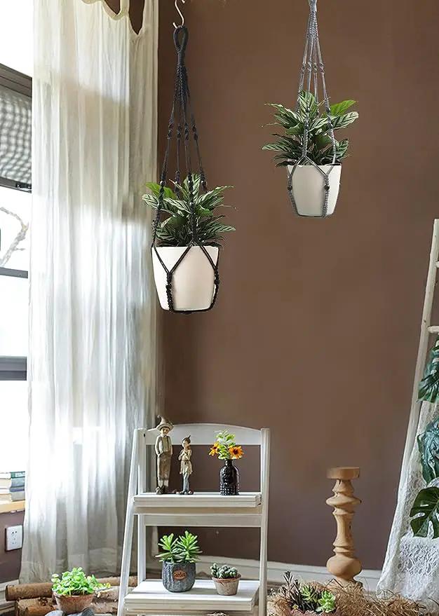 Macrame Plant Hanger Indoor Hanging with Wood Beads Macrame Planters No Tassel for Indoor Outdoor Boho Home Decor 35 Inch (Gray,1pc) by GreenHaven Gardens