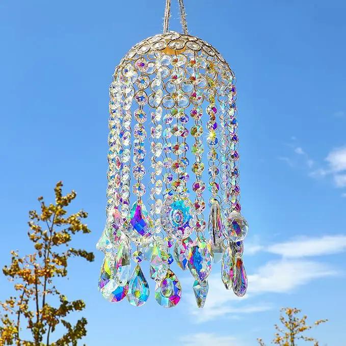 Crystal Chandelier Wind Chimes Suncatcher Pendant, Aurora Light Catcher for Window Indoor Outdoor Ornament, Gift for Mothers Day Christmas Day by GreenHaven Gardens