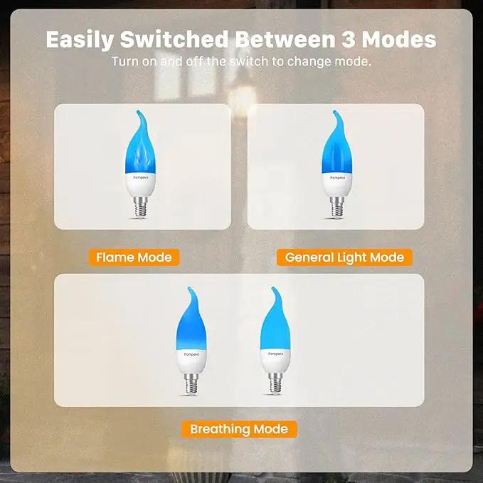 Hompavo 【Upgraded LED Flame Light Bulbs, 3 Modes Flickering Light Bulbs, E12 Chandelier Base Candle Fire Light Bulb for Halloween Christmas Party Porch Indoor & Outdoor Home Decoration, Blue 6 Pack by GreenHaven Gardens