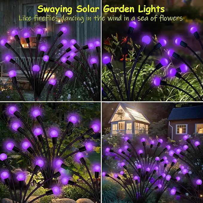 Kohlrabi Solar Garden Lights Outdoor, 6 Pack 60 LED Solar Purple Firefly Lights Waterproof, Sway by Wind, Solar Swaying Light for Yard Patio Backyard Garden Planter Flower Bed Pathway Decoration by GreenHaven Gardens