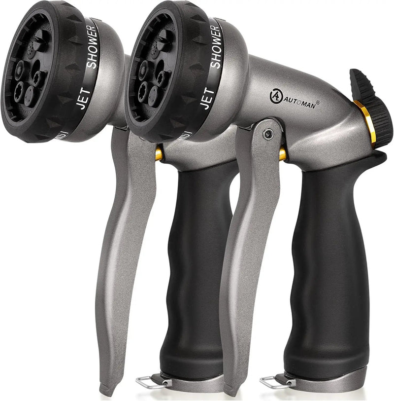 AUTOMAN Garden Hose Nozzle - 2 Pack, 100% Metal High Pressure Spray Nozzle, Labor-Saving Design, Heavy Duty for Garden Watering, Car Washing, Window Cleaning, Pets Bathing by GreenHaven Gardens