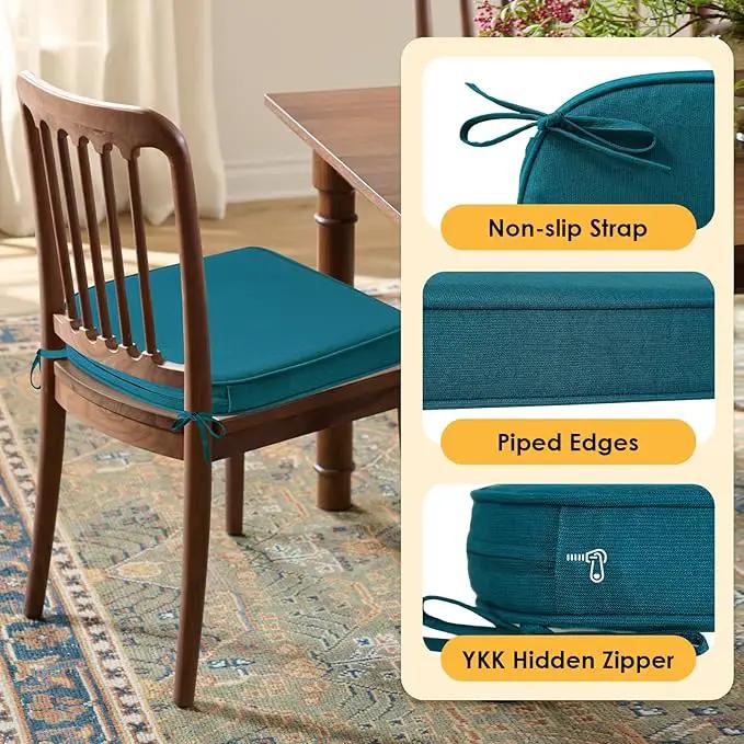 Outdoor Sunbrella Round Corner Seat Cushion, 17"x16"x2", Set of 4, Non Slip Seat Cushion Pads with Removable Cover for Patio Furniture, Garden Yard Lawn, Spectrum Peacock by GreenHaven Gardens
