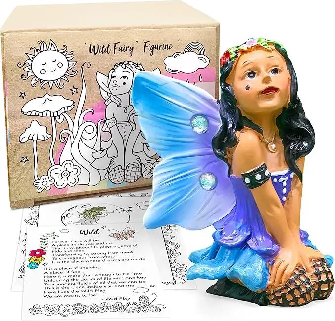 WILD PIXY Indoor Fairy Figurine – Miniature Fairy for Gardens, Ornaments, or Cake Toppers, Fairy Garden Decor and Accessories, Premium Resin, Designer Gift Box with Poem Card by GreenHaven Gardens