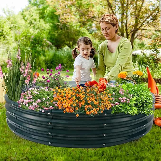 Galvanized Raised Garden Bed for Gardening - 5x5x1ft Large Thickened Metal Planter Box Outdoor for Vegetables, Flowers,Herbs,Above Ground Garden Containers Round,Green by GreenHaven Gardens