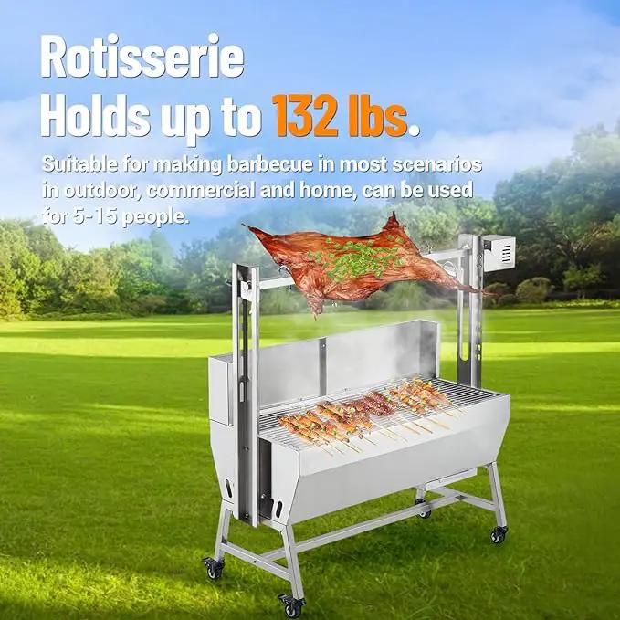 Stainless Steel Electric Pig Rotisserie Grill with Fire Pit & Baffle - 60kg Capacity, 50W Motor for Whole Pig/Lamb, Asador de Puerco Outdoor Camping BBQ by GreenHaven Gardens
