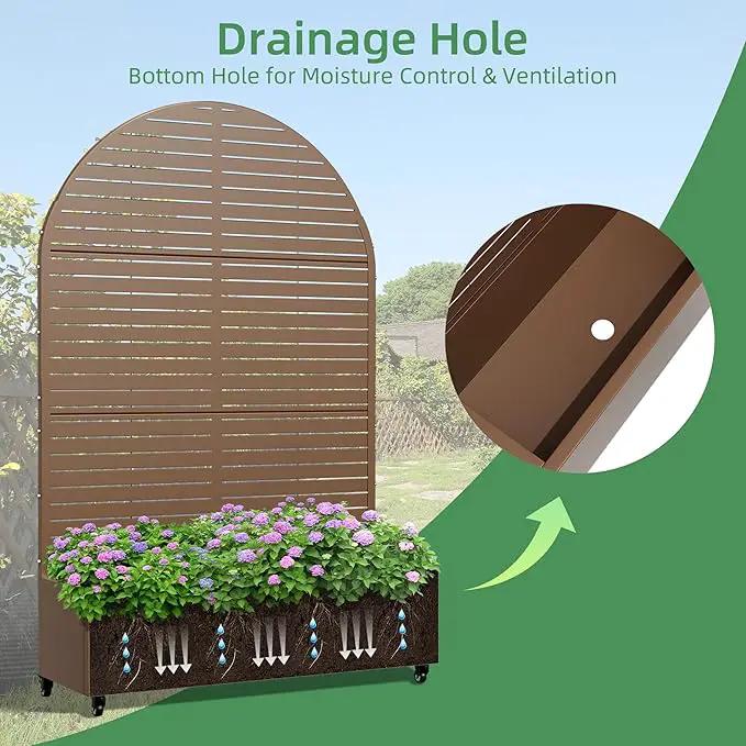 Casaphoria Metal Raised Garden Bed with Trellis and Wheels, 72"x47"x16" Arched Planter Box for Climbing Plants, Vegetables & Vines, Features Drainage Holes and Privacy Screen (Brown-Louvered) by GreenHaven Gardens