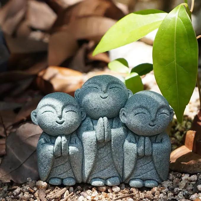 OwMell 3 Japanese Jizo Statue Stone Japanese Buddha Jizo Monk Statue Figurine Memorial Statue Aquarium Decoration Garden Outdoor Ornament 3" - Smiling by GreenHaven Gardens