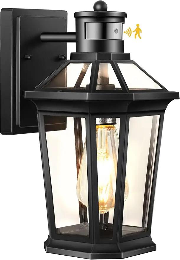 VIANIS Motion Sensor Outdoor Lighting, Outdoor Wall Lights Wall Mount with Clear Glass, Black Dusk to Dawn Garage Light Sconce, Waterproof Exterior Lights for House, Brightness Distance Adjustable by GreenHaven Gardens