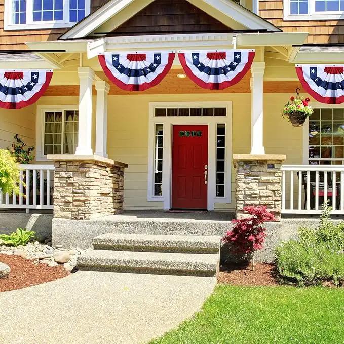 2x4Ft American Bunting Flag 4th of July Embroidered Stars USA Bunting Banner Patriotic Decorations Pleated Half Fan Flags Decor Outdoor Outside Porch Garden Window Independence Day Memorial Veterans by GreenHaven Gardens