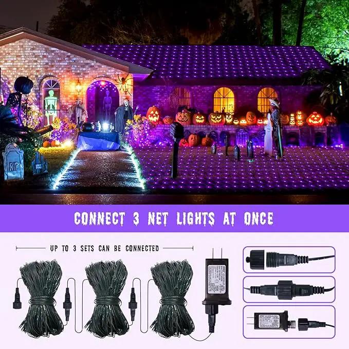 Purple Christmas Net Lights Outdoor - 360 LED Net Lights Waterproof with Remote, 12x5 ft Extendable 8 Modes Christmas Net Lights with Green Wire for Bushes Lawn Garden Shrubs Tree Backyard Decorations by GreenHaven Gardens