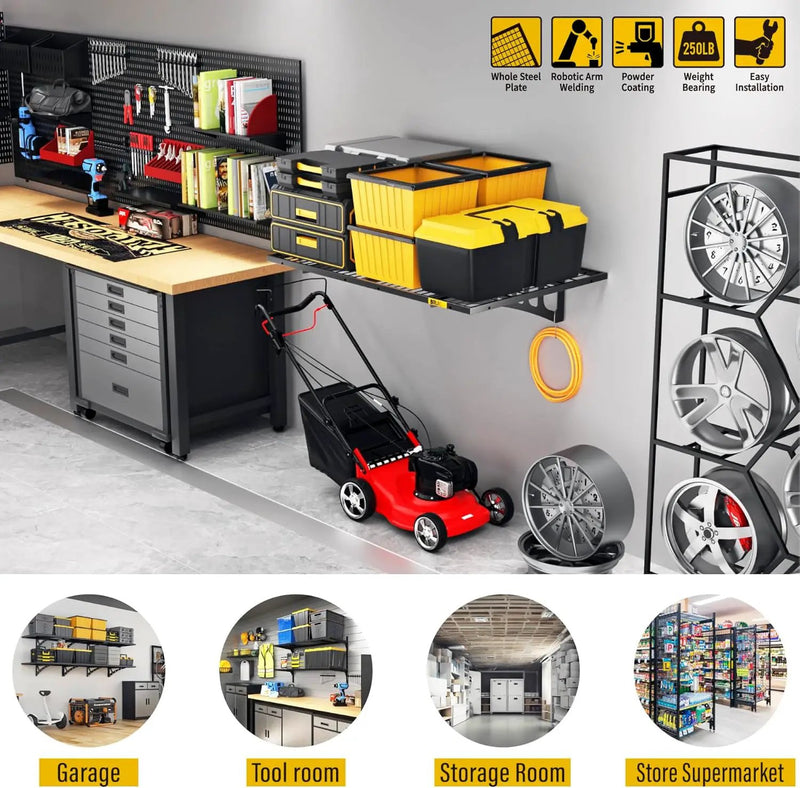 2x3ft Adjustable Rail Wall Garage Storage Shelf, Tool Room, Supermarket Wall Storage Shelving Rack (1 Pack-Black) by GreenHaven Gardens
