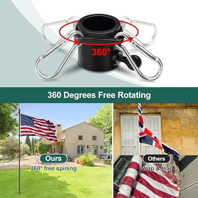 Yard Flag Pole for Outside House in Ground - 8.5 ft Tangle Free Stainless Steel Flagpole with 2 Anti-Tip Prong Base,Portable Flag Pole kit with 3x5 American Flag for Outdoor RV Camper,Black by GreenHaven Gardens