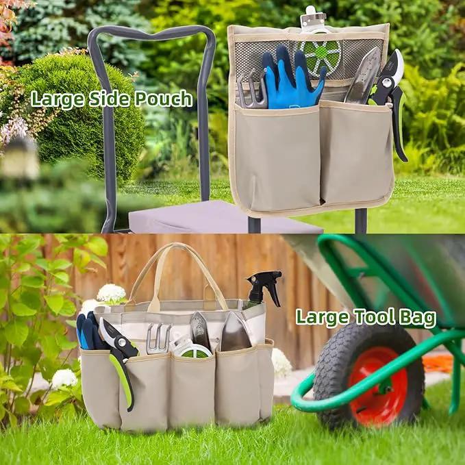 Ohuhu Upgraded Garden Kneeler and Seat 2-in-1 Foldable Gardening Stool with Detachable Soft Kneeling Pad, Garden Bench Heavy Duty with Large Tools Bag and Pouch, Gifts for Women Men Seniors Gardener by GreenHaven Gardens