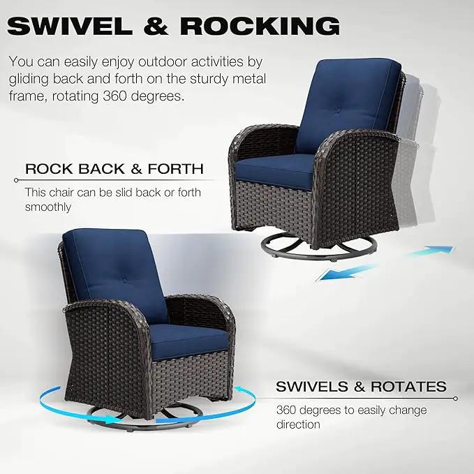 Joyside 10 Piece Patio Furniture Set, Outdoor Wicker Conversation Sets with Swivel Rocker Chairs and Sofa, Thick Cushion, Rattan Patio Sectional for Porch, Deck Use (Brown/Blue, 10 PCS) by GreenHaven Gardens