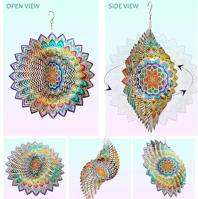 Wind Spinners Outdoor Mandala Lucky Clover,Wind Spinner Lucky Gifts for Women/Mother/Father/Men,Stainless Steel Kinetic 3D Wind Spinner Outdoor&Indoor Decoration Yard Art Garden Decor by GreenHaven Gardens