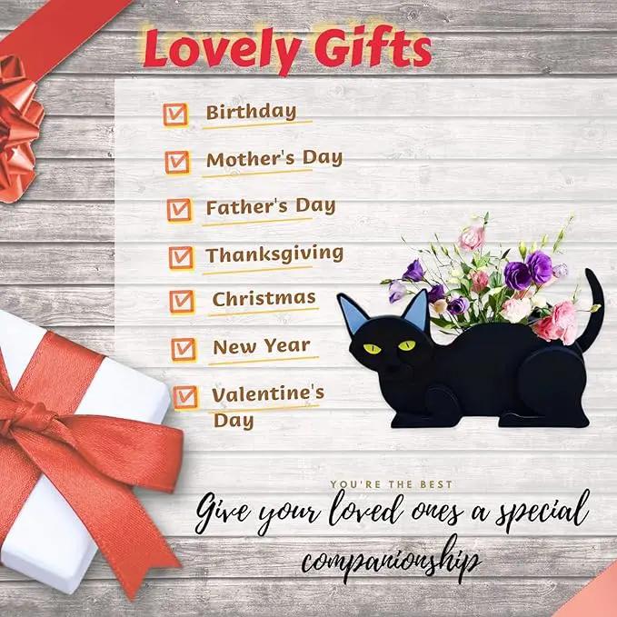Black Cat Planter Plant Pots,Cute Garden Cat Flower Planter,Cat Planters Birthday Gifts for Women,Office,Indoor/Outdoor Decor（12.5 * 5.6 * 7.8in） by GreenHaven Gardens