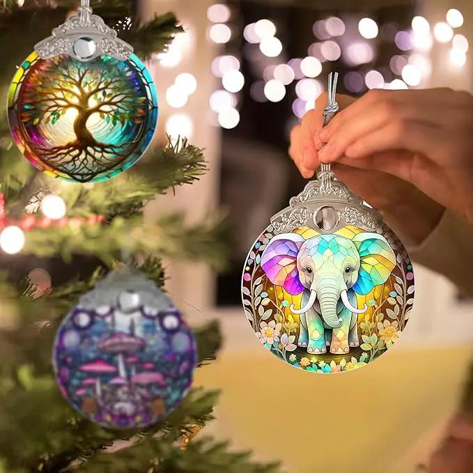 Stained Glass Suncatcher, Jocidea Elephant Ornament, Christmas Ornaments, Holidays Ornaments, Christmas Tree Decor, Elephant Decor for Home, Elephant Gifts by GreenHaven Gardens