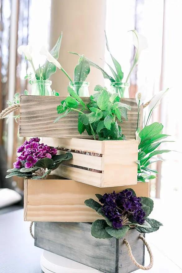 Wooden Planter Box, Rose Wood, Plastic Liner l Garden Decor l Restaurant and Wedding Decorations l Wedding Bouquets, Table Centerpiece, 12 x 4 Inches, (Rectangular) (12x4 Set of 4, Rose Wood) by GreenHaven Gardens