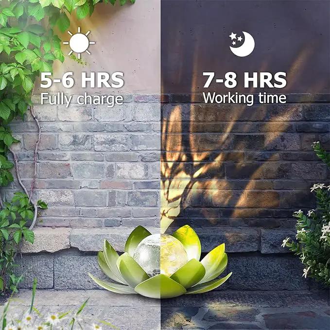Huaxu Solar Lights Outdoor Garden Decoration Crackle Globe Glass Waterproof LED Metal Green Lotus Flowers Gift for Mom,Women,Patio,Lawn,Walkway,Tabletop,Ground by GreenHaven Gardens