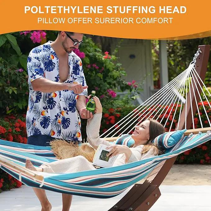 Lazy Daze 12 FT Sunbrella Fabric Hammock not Fading with Spreader Bars and Free Pillow Fits for Two Persons, All Weather and Fade Resistant for Patio Yard, 450 lbs Weight Capacity, Token Surfside by GreenHaven Gardens