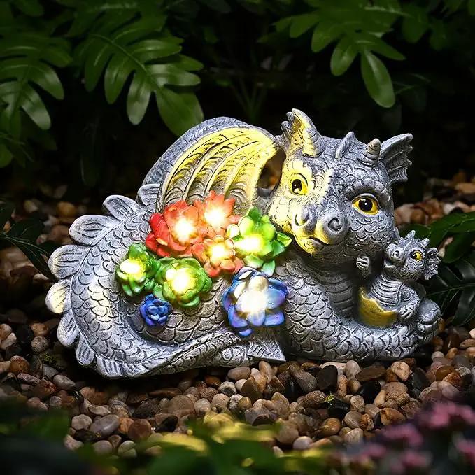 GIGALUMI Solar Garden Statues Dragon Statue Figurine Lights for Outside, Garden Decor Yard Decorations Outdoor for Mom, Women Housewarming Birthday Gifts by GreenHaven Gardens