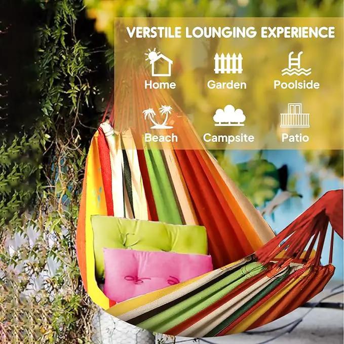 ANYOO Cotton Hammock Portable Camping Hammocks for Hanging Sturdy Garden Comfortable Fabric Hammock with Tree Straps Up to 660lbs with Travel Bag for Camping Outdoor/Indoor Patio Backyard by GreenHaven Gardens