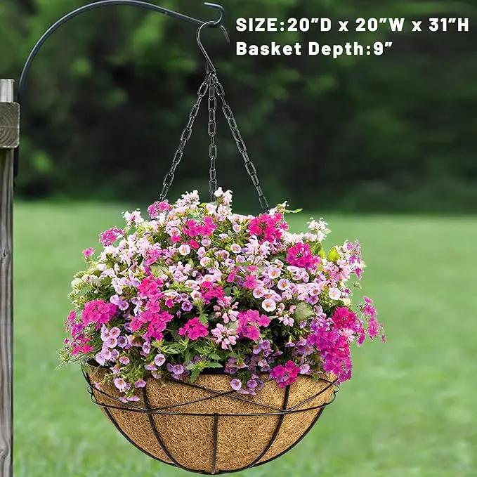 2 Pack 20 Inch Extra Large Deep Hanging Planters for Outdoor Plants Watering Hanging Baskets Flower Pots with Coco Liners Metal Hanging Plant Holder for Porch Balcony Garden Decor by GreenHaven Gardens