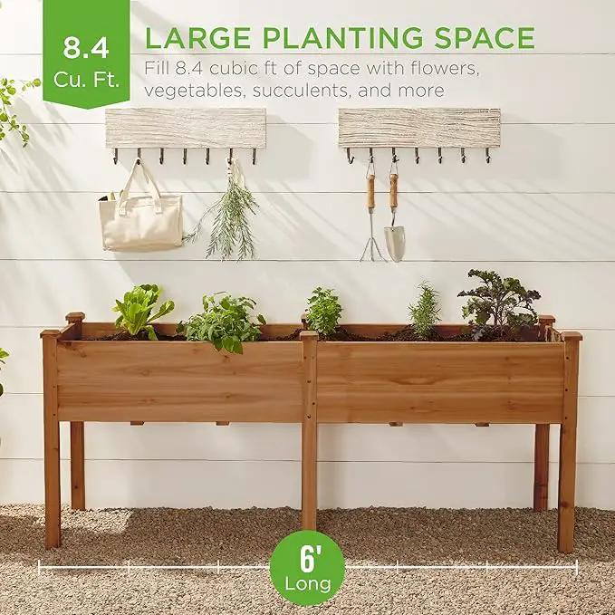 Best Choice Products 72x23x30in Raised Garden Bed, Elevated Wood Planter Box Stand for Backyard, Patio, Balcony w/Divider Panel, 6 Legs, 300lb Capacity - Acorn Brown by GreenHaven Gardens