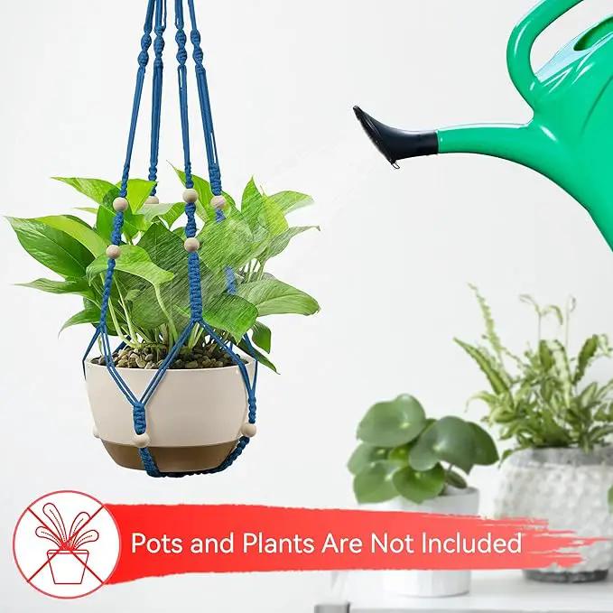 USLAI Macrame Plant Hanger Indoor Outdoor, Up to 4-15 inch Pot, Heavy 20lb Planters, Extra Long Strong Hanging Planter Basket Holder, Boho Home Decor, 35+49 Inch, Blue (POTS NOT Included) by GreenHaven Gardens