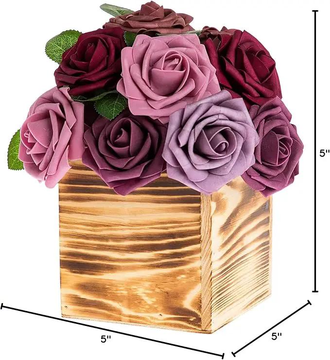 Wooden Planter Box, Rustic Burned Wood/Whitewash with Plastic Liner l Garden Decor l Restaurant and Wedding Decorations l Wood Box (5x5 Set of 4, Burned Wood) by GreenHaven Gardens