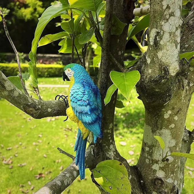 Realistic Parrot Sculpture Resin Hanging Parrots Garden Statues Lifelike Bird Figurines Landscape Ornament Patio Yard Lawn Figurine Tree Decor, Outdoor Garden Wall Statues (Blue) by GreenHaven Gardens
