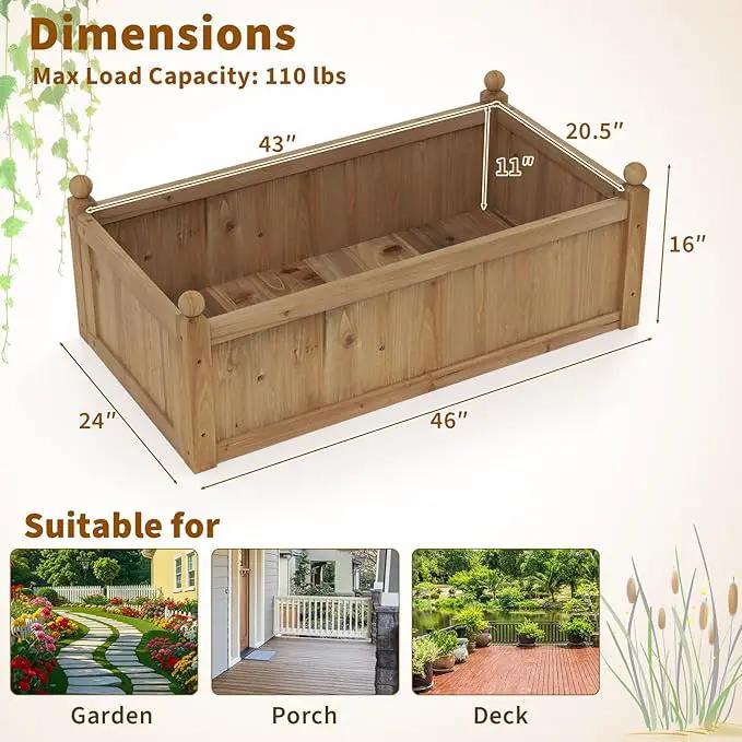 HAPPYGRILL Wood Raised Garden Bed, 46” x 24” x 16” Rectangular Flower Box w/Drainage Holes for Growing Vegetables, Flowers, Herbs, Outdoor Planter Box for Backyard Garden Lawn by GreenHaven Gardens