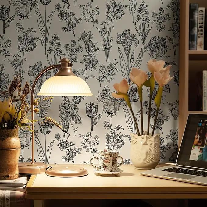 Dimoon 393"x17.3" Floral Peel and Stick Wallpaper Beige Contact Paper Waterproof Wallpaper Delicate Vintage Flower Thicken Plant Self Adhesive Removable Wall Covering Shelf Liner Decal Vinyl Roll by GreenHaven Gardens