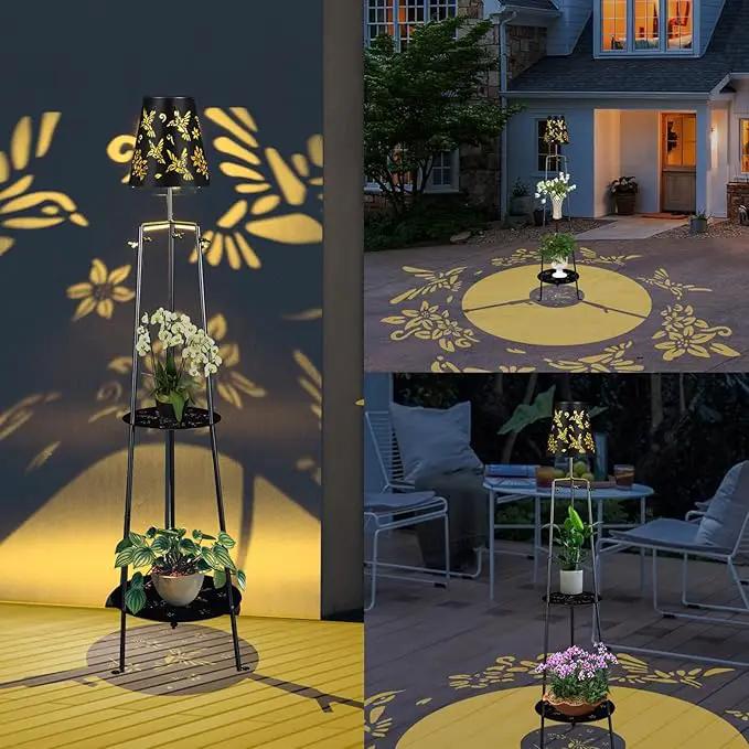 47.2'' Outdoor Metal Solar Floor Lamps with 2 Plant Stand Hummingbird Solar Lights Waterproof Solar Powered Street Lights Garden Decorative Lantern for Yard Pathway Deck Patio Porch Driveway Decor by GreenHaven Gardens