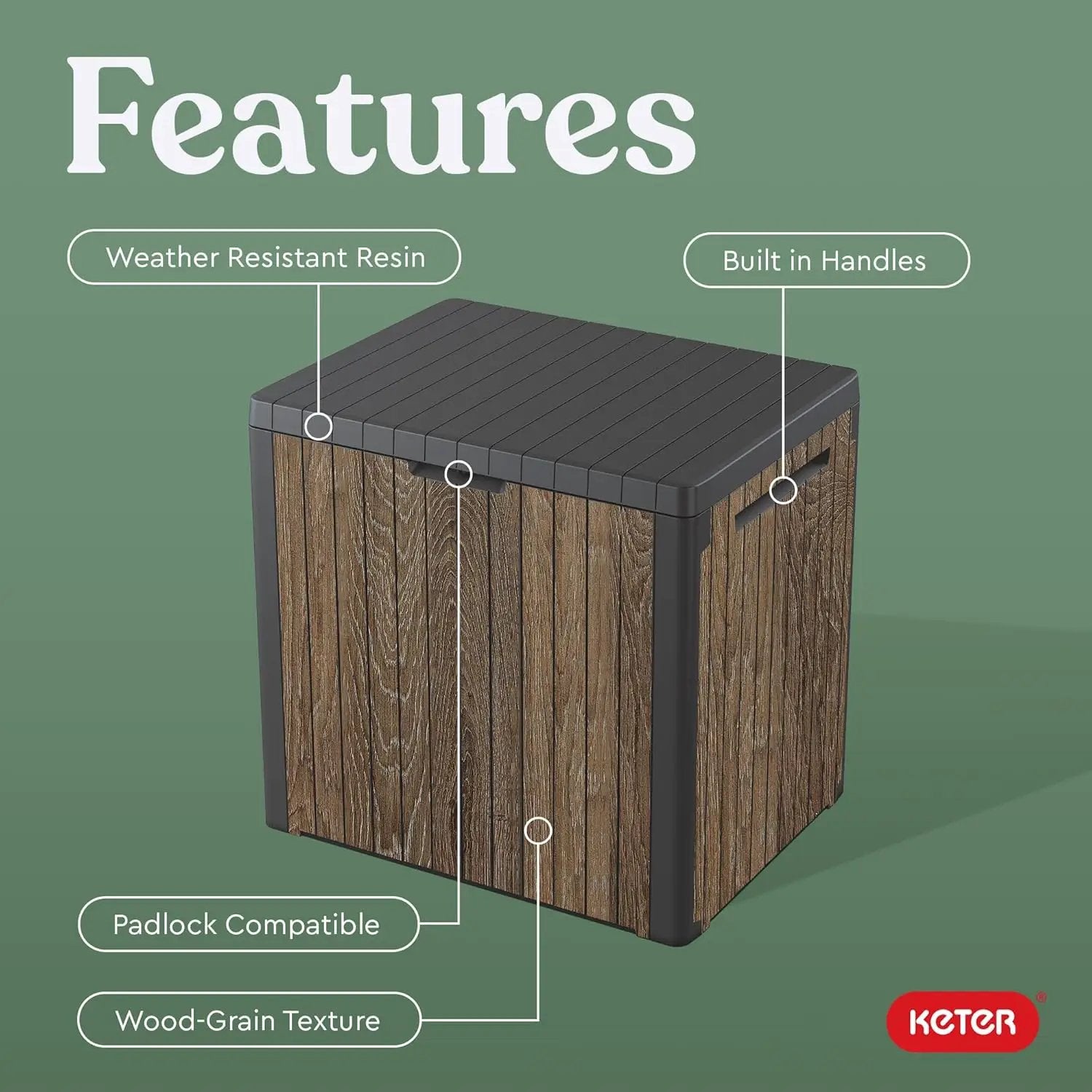 Keter Signature Everwood 30 Gallon Resin Outdoor Storage Box and Patio Furniture Side Table for Pool and Garden Accessories, Walnut by GreenHaven Gardens