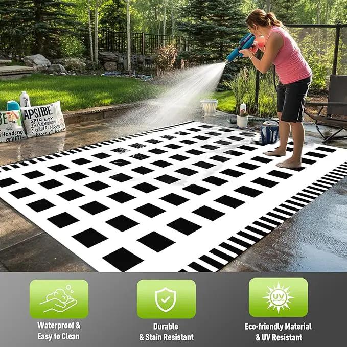 WILDROOTS 5x8 Feet Horizontal Edge Check Plastic Outdoor Rug, Stain Resistant Waterproof Reversible Outdoor Patio Rug, Fade Resistant Camping Rug by GreenHaven Gardens