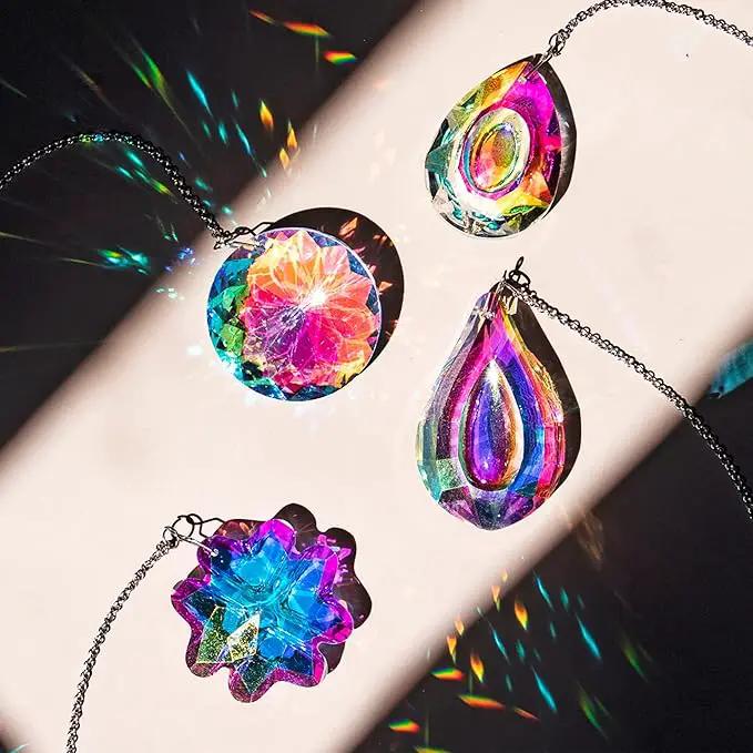 HDCRYSTALGIFTS 4pcs Crystal Suncatchers for Window Hanging Sun Catchers Indoor Rainbow Maker Crystals for Home Garden Decor Lamp Chandelier Lamp Prisms by GreenHaven Gardens