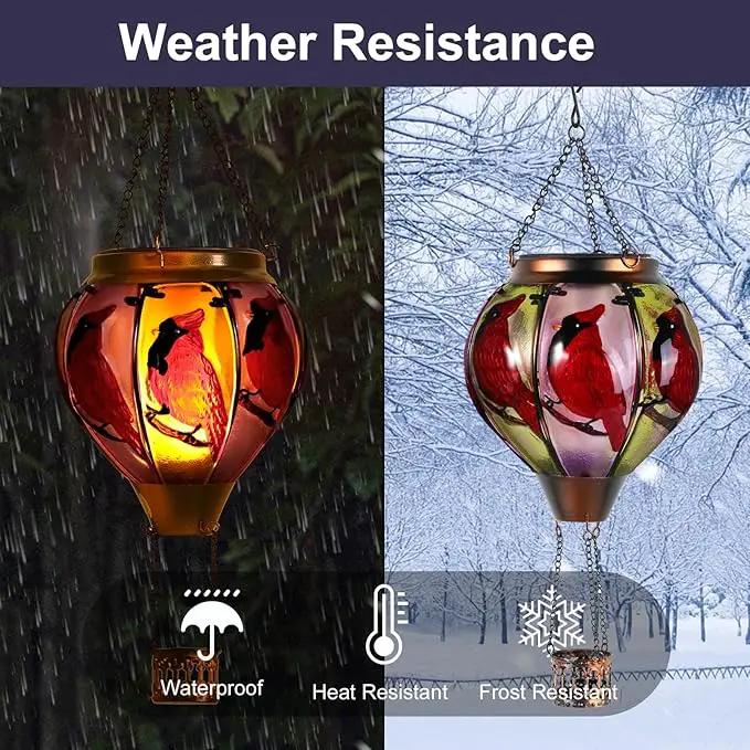 Cardinal Bird Hot Air Balloon Solar Lantern Lights, Solar Hot Air Balloon Flickering Flame Hanging Garden Light Candle LED Glass & Metal Outdoor Waterproof Lanterns Porch Yard Decor, Gift for Mom by GreenHaven Gardens