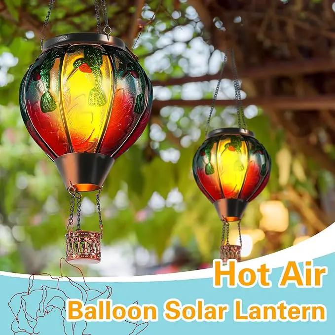2 Pcs 20Inch Hummingbird Hot Air Balloon Hanging Solar Lantern Outdoor Garden Decor Waterproof Hot Air Balloon Flame Lantern for Lawn Porch Yard by GreenHaven Gardens